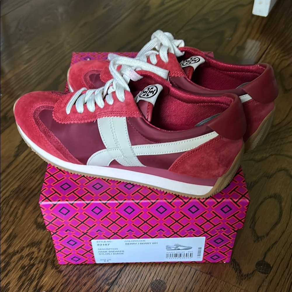Tory Burch Red and White Hank Sneakers